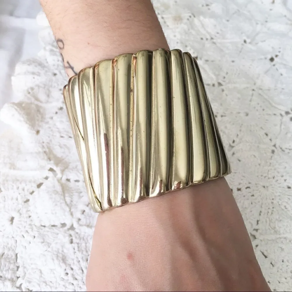 Goldtone Ribbed Wide Cuff Bracelet 3/$20